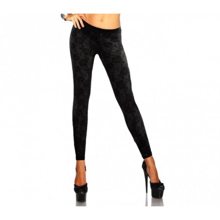 ALEJ0213 Leggings femmes, effet cuir avec avant en dentelle élastique  ALEJ0213 Leggings femmes, effet cuir avec avant en dentelle élastique