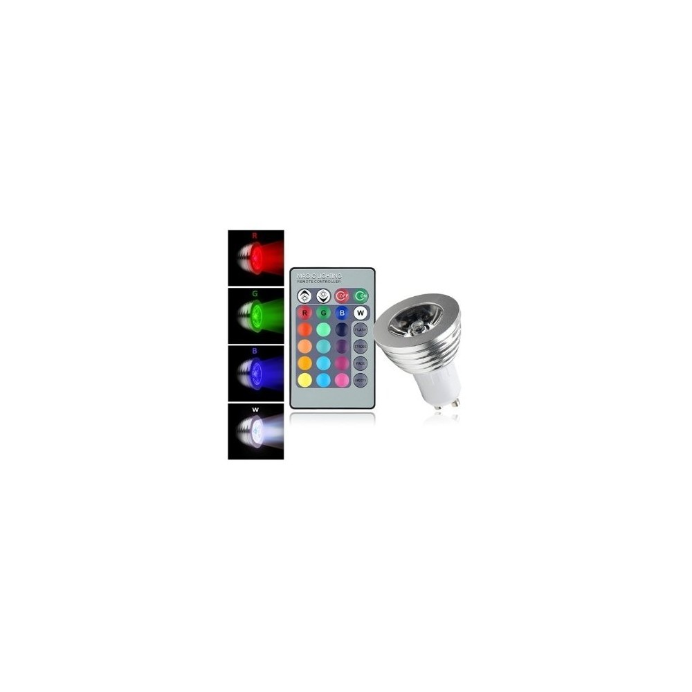 Spot LED RGB avec télécommande multicolore 3w