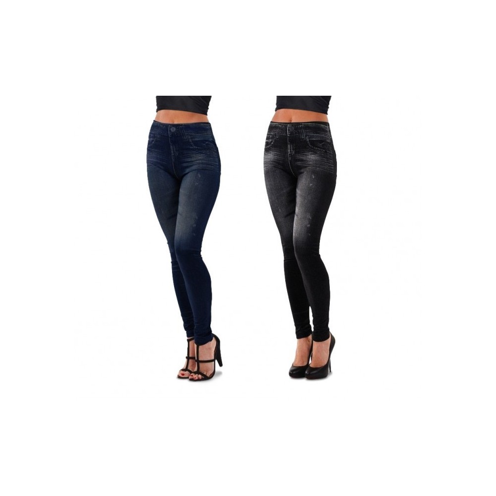 3059 Set de 2 leggings mode effet denim flexibles et confortables 2 couleurs 