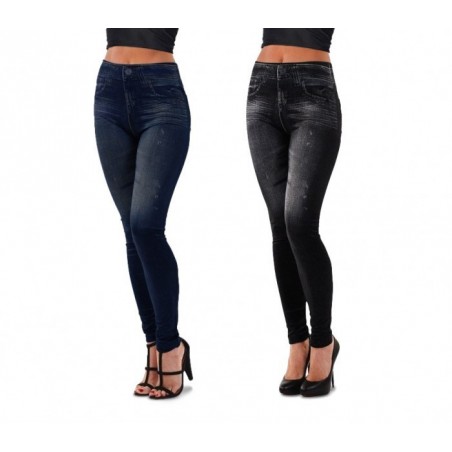 3059 Set de 2 leggings mode effet denim flexibles et confortables 2 couleurs 