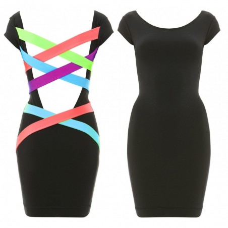 Robe tube femme couleur noir avec rayures multi couleurs - mode féminine - Mod. ALAMEDA Robe tube femme couleur noir avec rayures multi couleurs - mode féminine - Mod. ALAMEDA