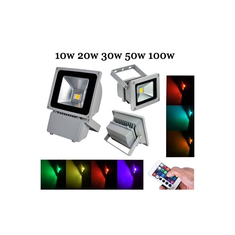 Phare - Projecteur LED RGB avec télécommande multicolore 10w 20w 30w 50w 100w