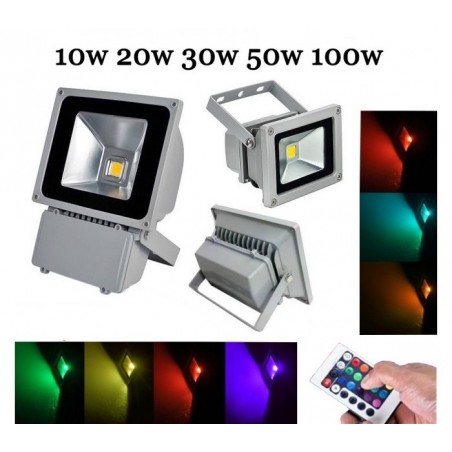 Phare - Projecteur LED RGB avec télécommande multicolore 10w 20w 30w 50w 100w