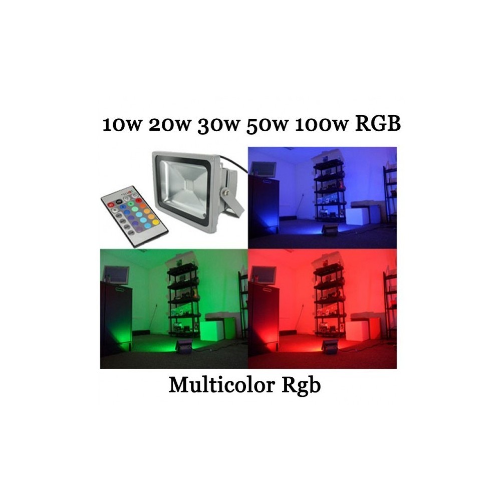 Phare - Projecteur LED RGB avec télécommande multicolore 10w 20w 30w 50w 100w