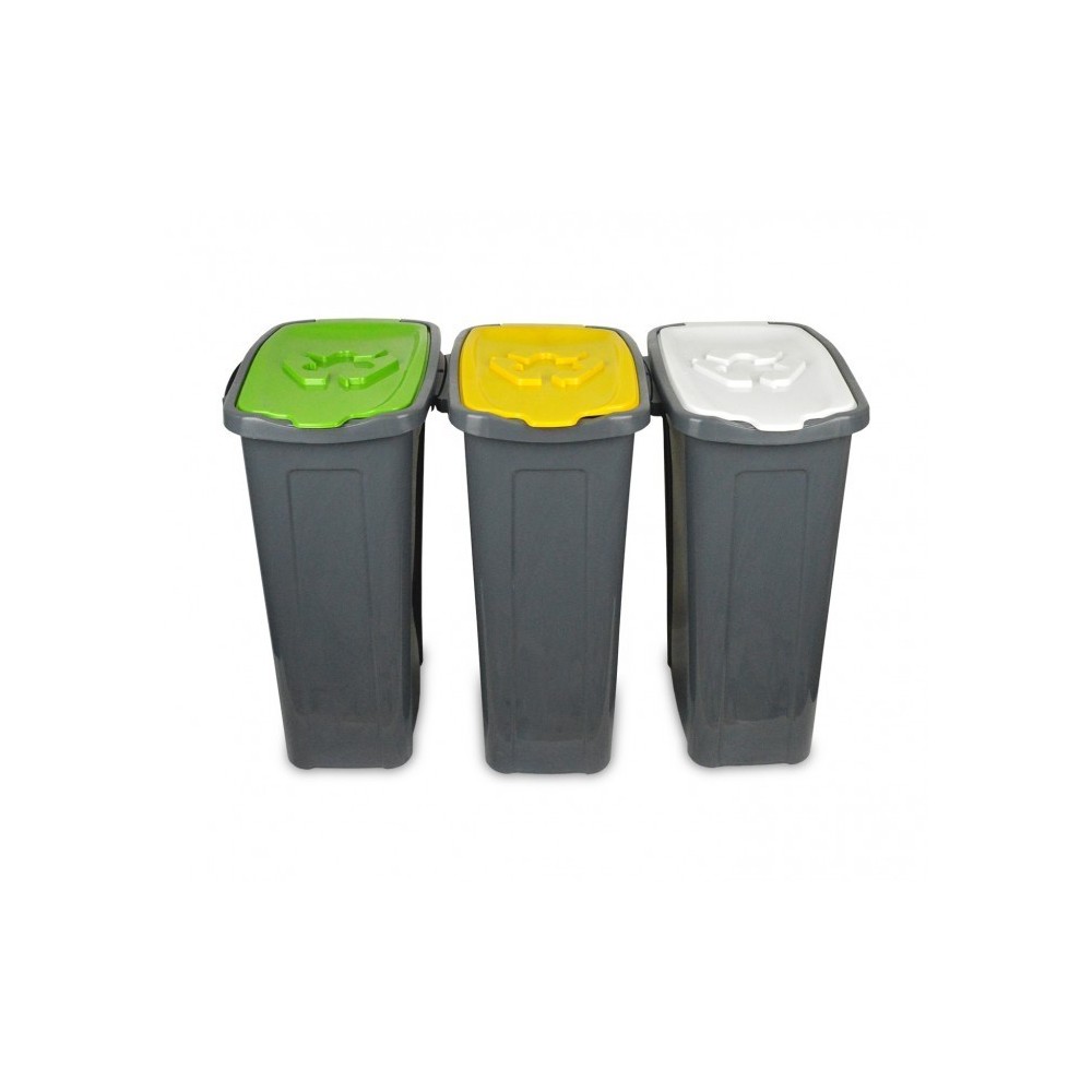 345146 Set de 3 poubelles pour le recyclage du papier-plastique-verre