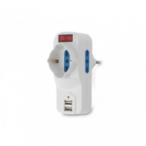 Adaptateur multiprise 1500W max 16 A avec 2 USB 1A - 1 monophasé  2