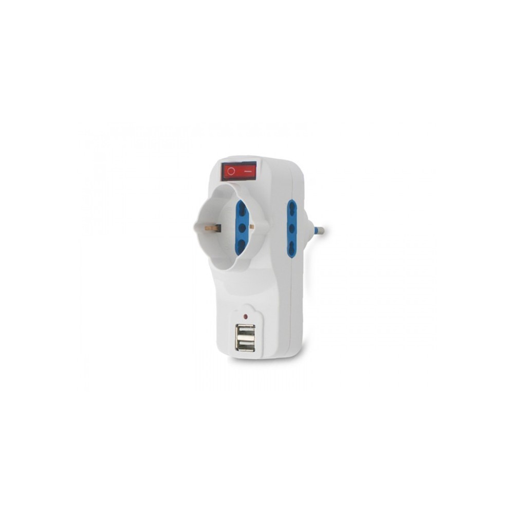 Adaptateur multiprise 1500W max 16 A avec 2 USB 1A - 1 monophasé 