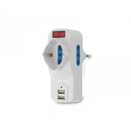 Adaptateur multiprise 1500W max 16 A avec 2 USB 1A - 1 monophasé 