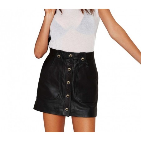 61521 Jupe taille haute EMBER noire avec des boutons en laiton sur le devant