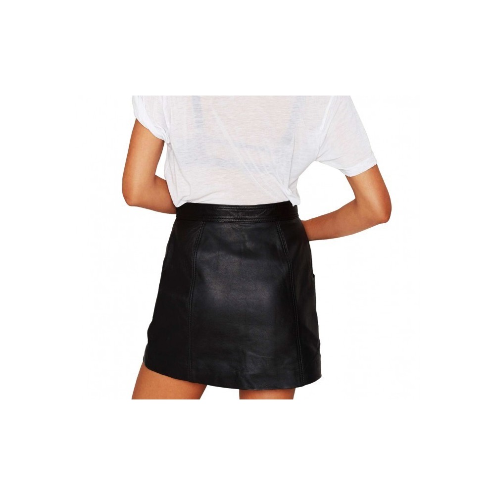 61521 Jupe taille haute EMBER noire avec des boutons en laiton sur le devant