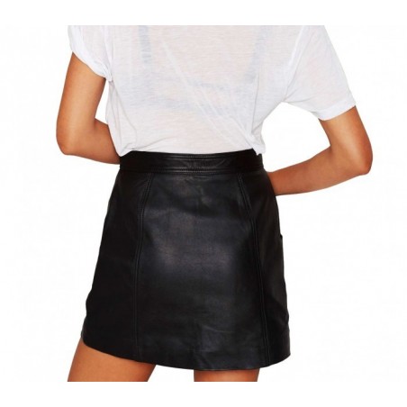 61521 Jupe taille haute EMBER noire avec des boutons en laiton sur le devant