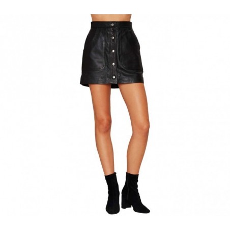 61521 Jupe taille haute EMBER noire avec des boutons en laiton sur le devant