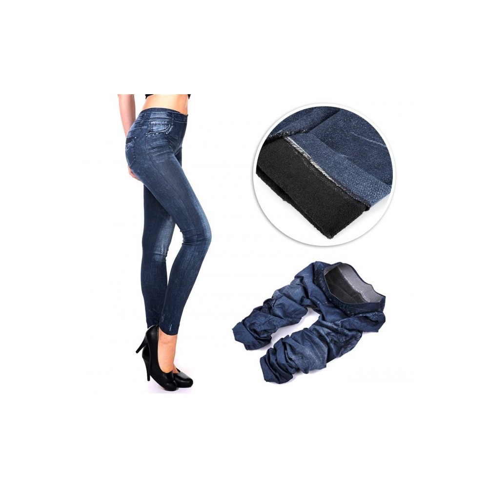 F327 Set de 3 leggings thermiques effet Denim avec doublure en peluche TU