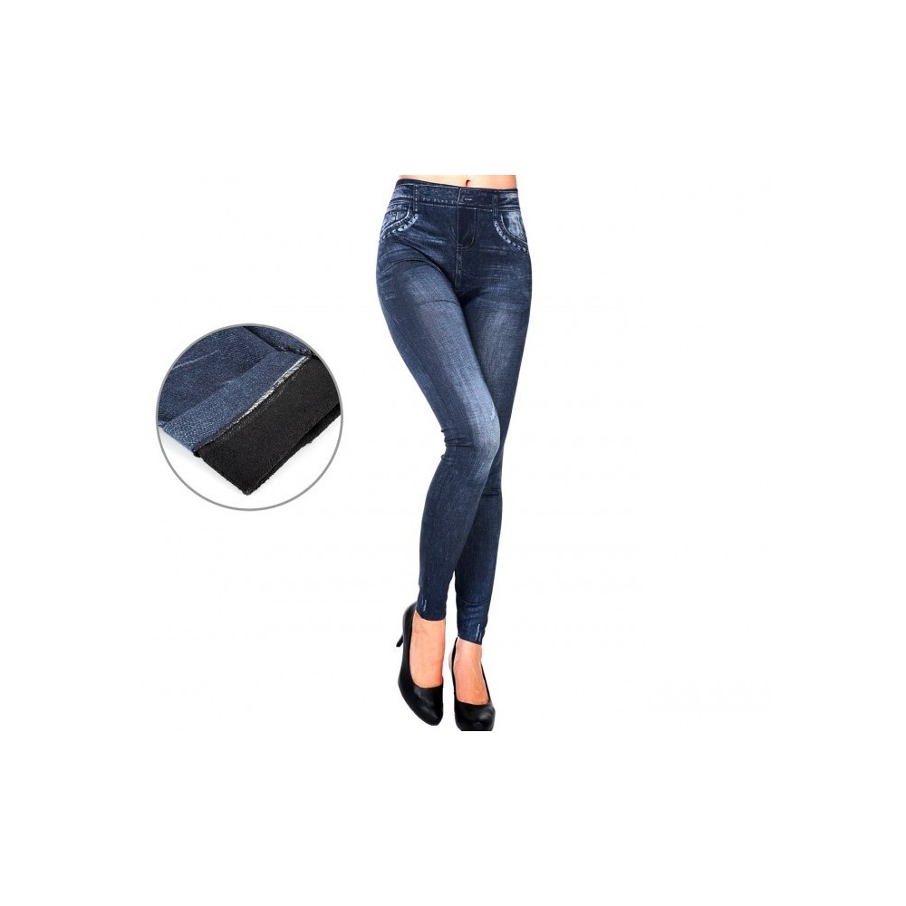 F327 Set de 3 leggings thermiques effet Denim avec doublure en peluche TU