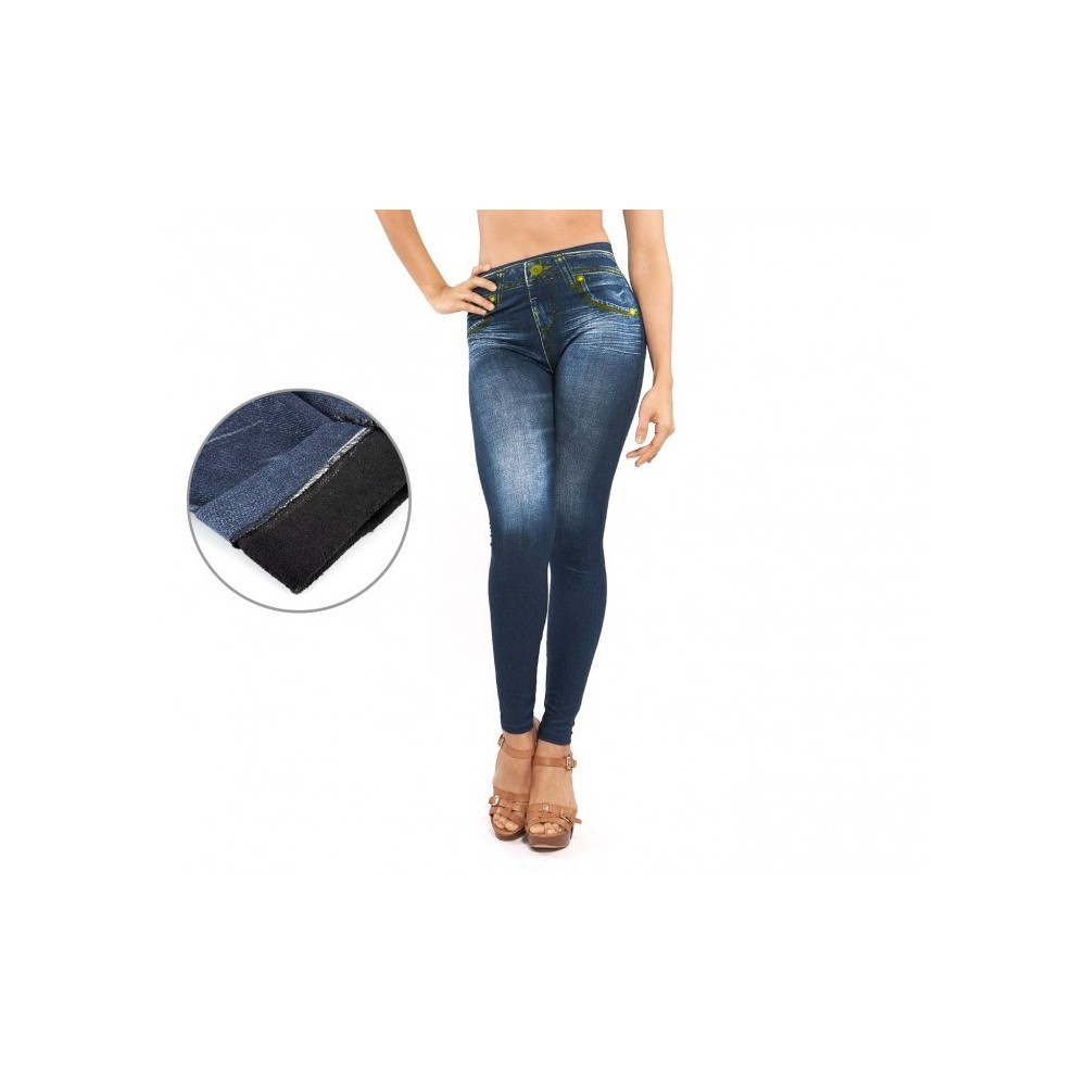 F327 Set de 3 leggings thermiques effet Denim avec doublure en peluche TU