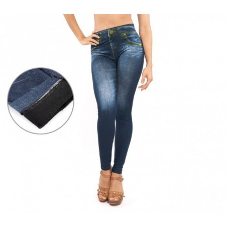 F327 Set de 3 leggings thermiques effet Denim avec doublure en peluche TU F327 Set de 3 leggings thermiques effet Denim avec doublure en peluche TU