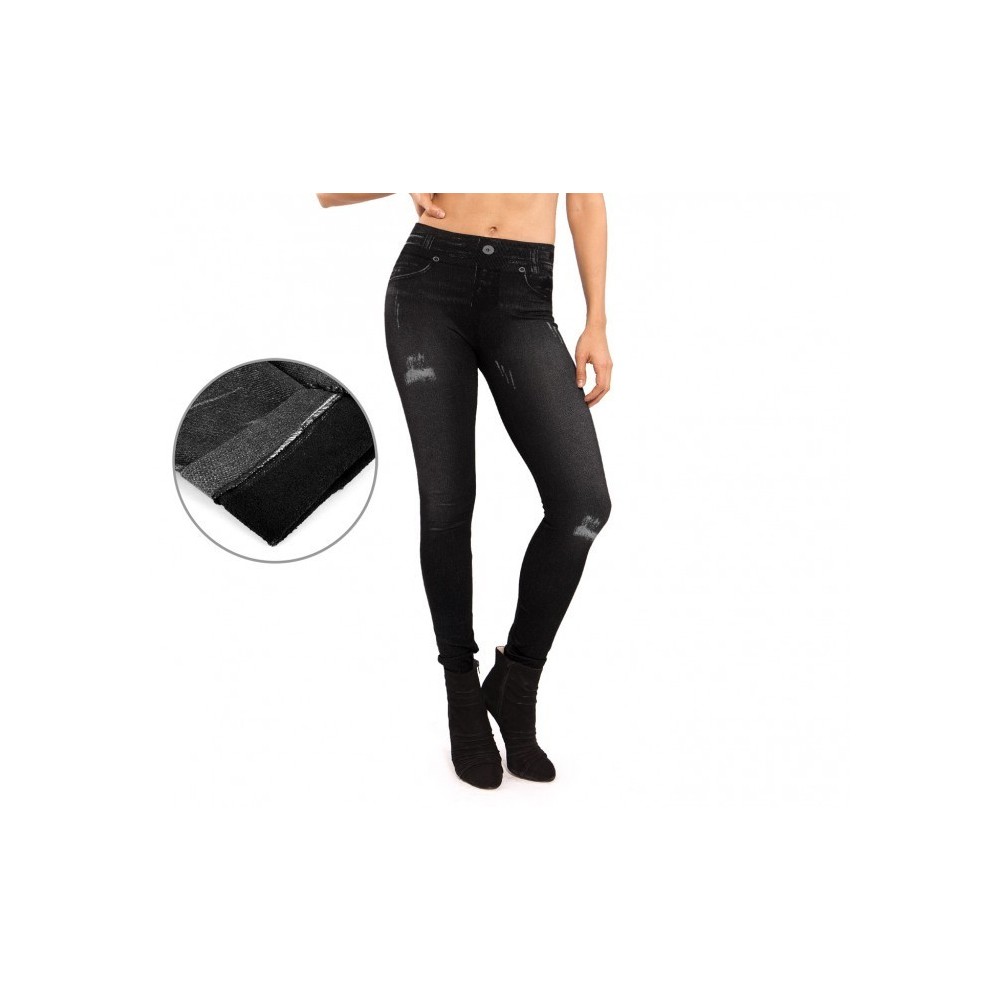 F327 Set de 3 leggings thermiques effet Denim avec doublure en peluche TU