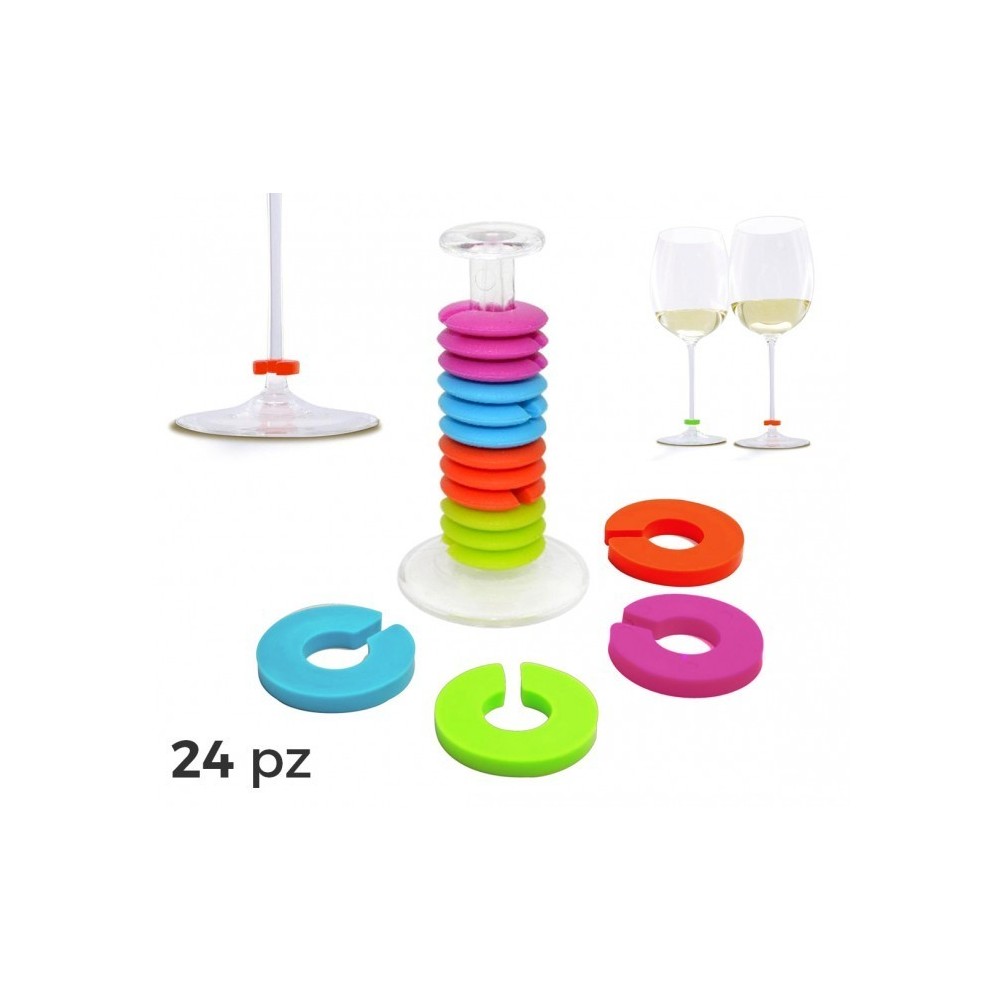 230794 Set de 24 anneaux marque-verres colorés en silicone