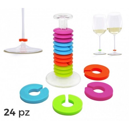 230794 Set de 24 anneaux marque-verres colorés en silicone