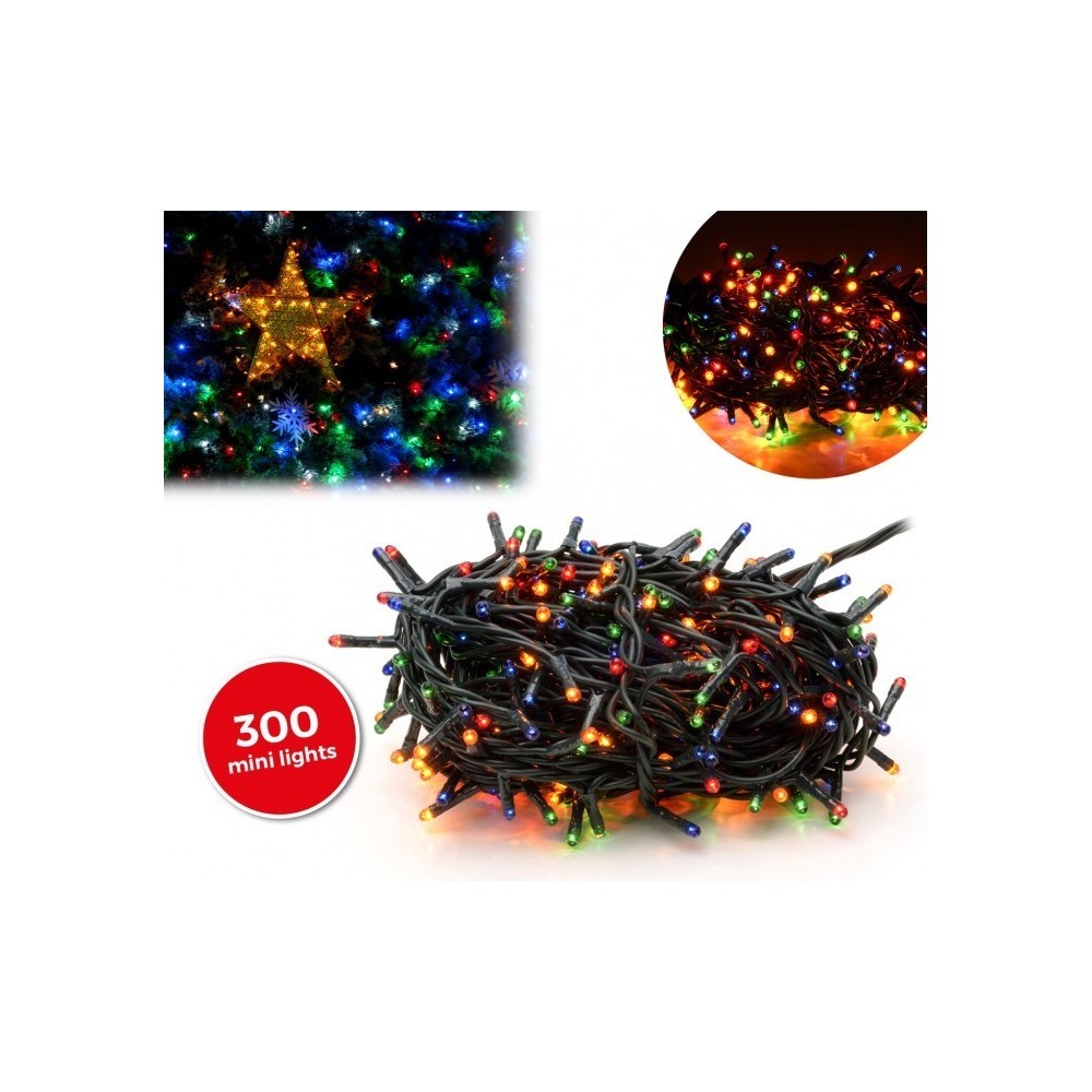 Lumières de Noël MULTICOLORES 300 ampoules avec 8 effets et câble vert