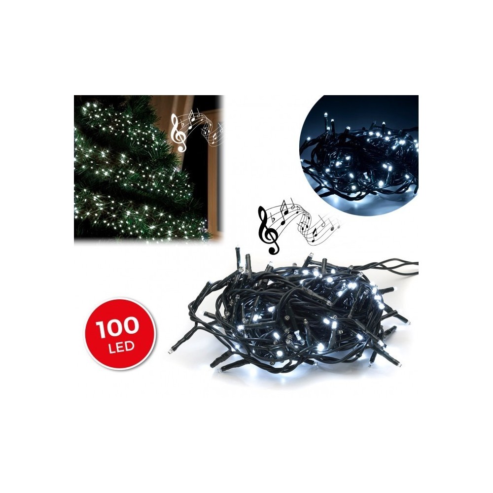 467073 Lumières de Noël 100 LED blanches avec effets sonores 8 mélodies 6 m