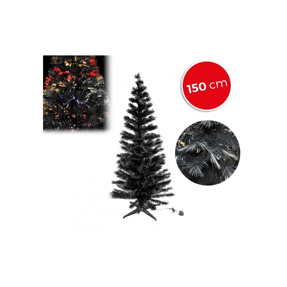 272394 Sapin de Noël noir en fibres optiques lumineuses multicolores 150 cm