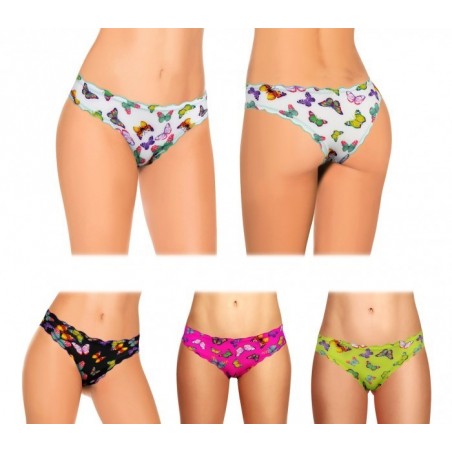 9956 Pack de 12 culottes brésiliennes drapées avec des papillons en 4 couleurs
