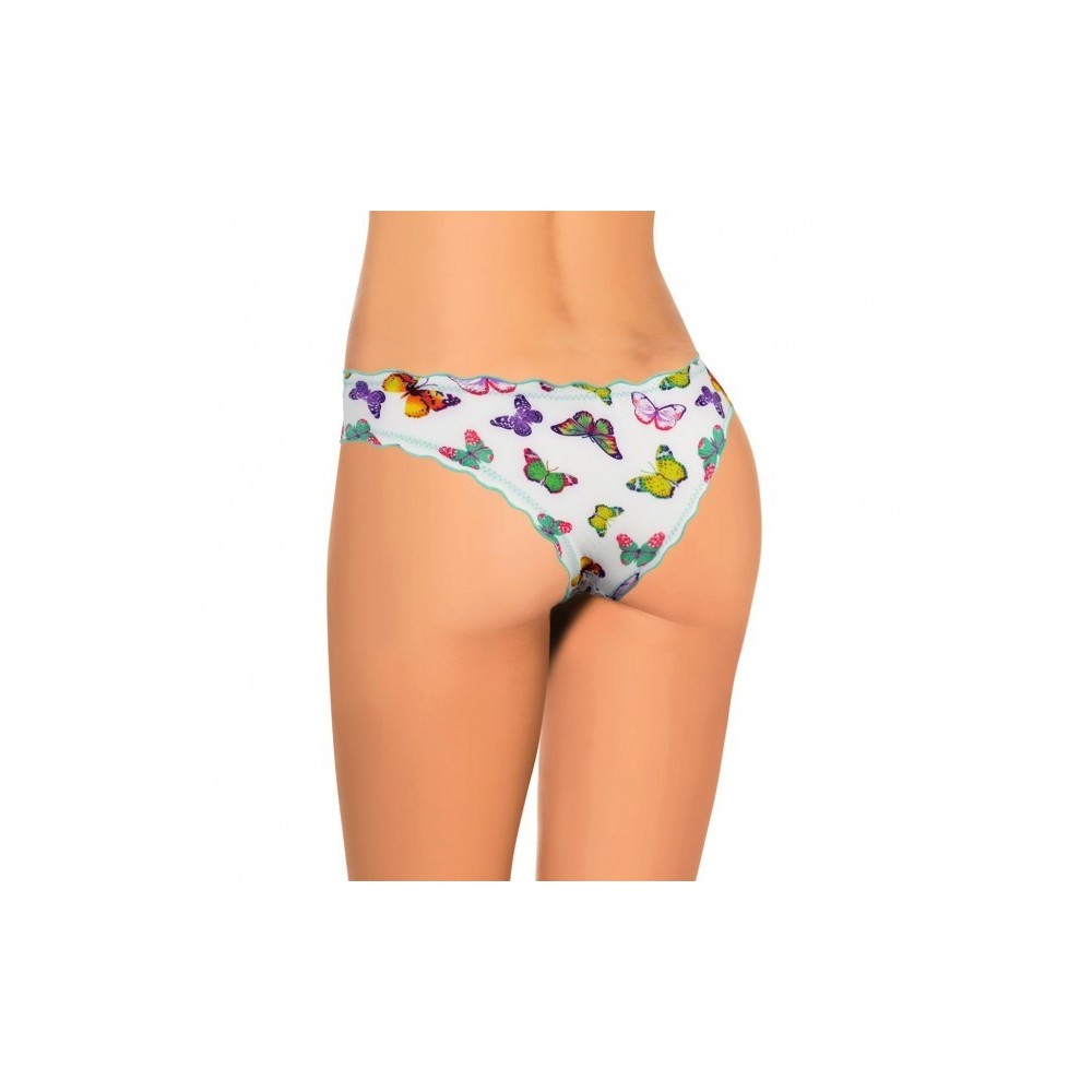 9956 Pack de 12 culottes brésiliennes drapées avec des papillons en 4 couleurs