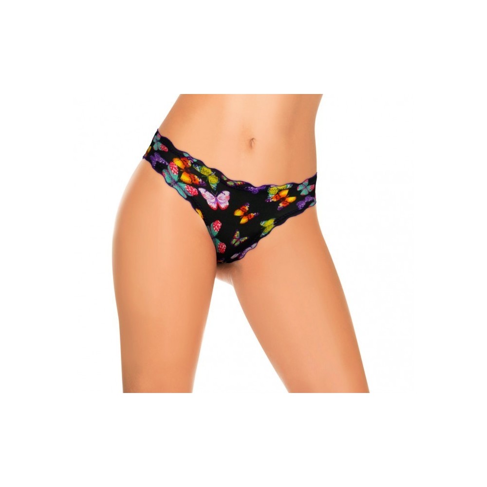 9956 Pack de 12 culottes brésiliennes drapées avec des papillons en 4 couleurs