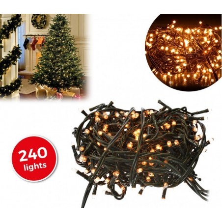 013539 Guirlande Noël 240 ampoules BLANCHES 8 jeux de lumières fil vert 11,56 m