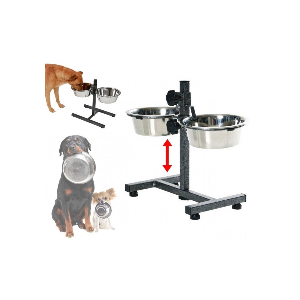 86483 Double gamelle DOG BOWL en acier inox pour chiens avec support réglable