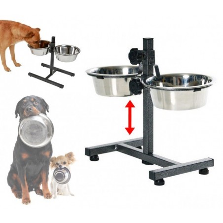 86483 Double gamelle DOG BOWL en acier inox pour chiens avec support réglable