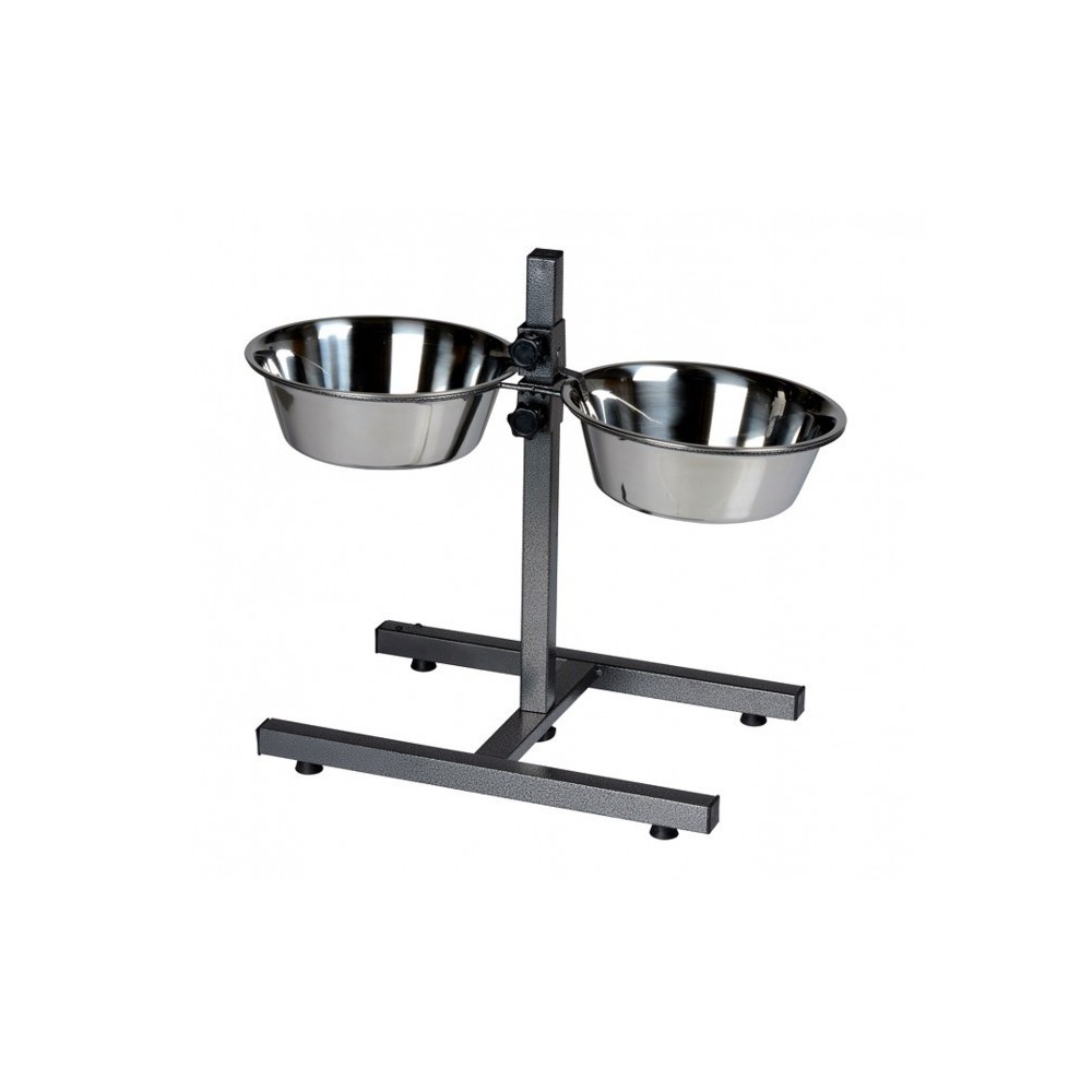 86483 Double gamelle DOG BOWL en acier inox pour chiens avec support réglable