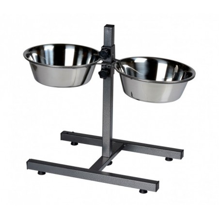 86483 Double gamelle DOG BOWL en acier inox pour chiens avec support réglable