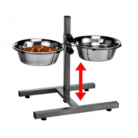 86483 Double gamelle DOG BOWL en acier inox pour chiens avec support réglable