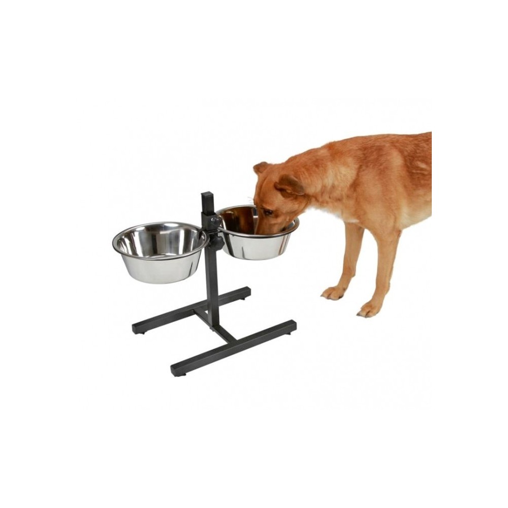 86483 Double gamelle DOG BOWL en acier inox pour chiens avec support réglable