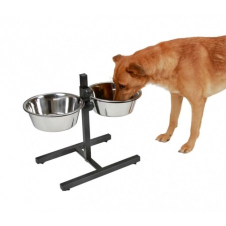 86483 Double gamelle DOG BOWL en acier inox pour chiens avec support réglable
