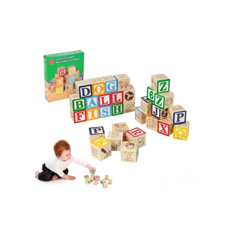 98304 Playset éducatif en bois cubes avec animaux, lettres et numéros 3x3 cm