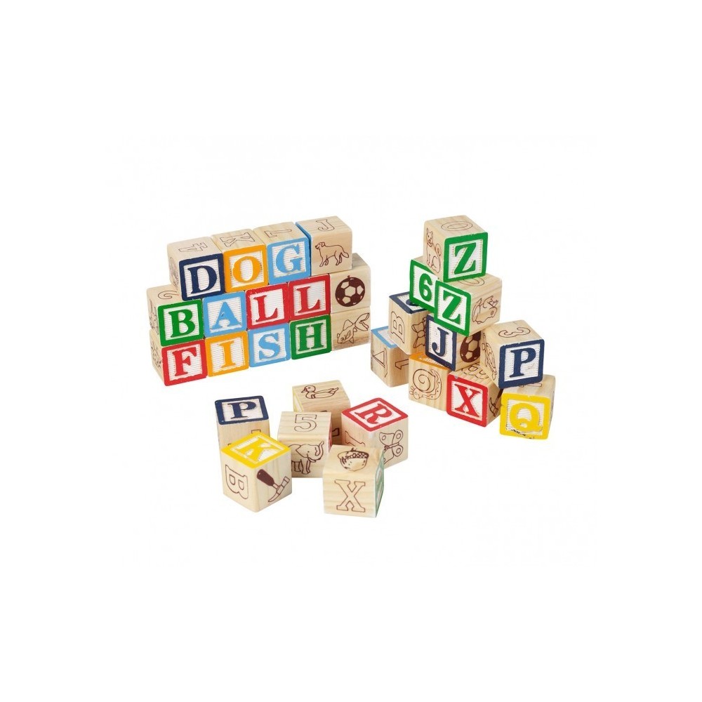 98304 Playset éducatif en bois cubes avec animaux, lettres et numéros 3x3 cm