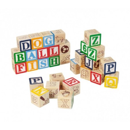 98304 Playset éducatif en bois cubes avec animaux, lettres et numéros 3x3 cm