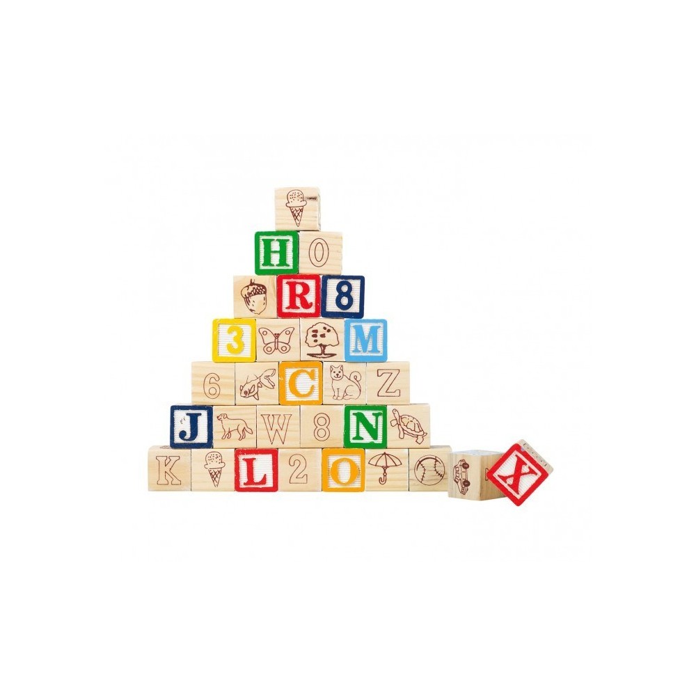 98304 Playset éducatif en bois cubes avec animaux, lettres et numéros 3x3 cm