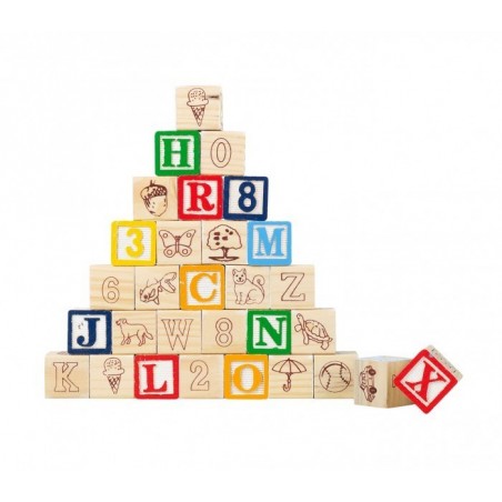 98304 Playset éducatif en bois cubes avec animaux, lettres et numéros 3x3 cm