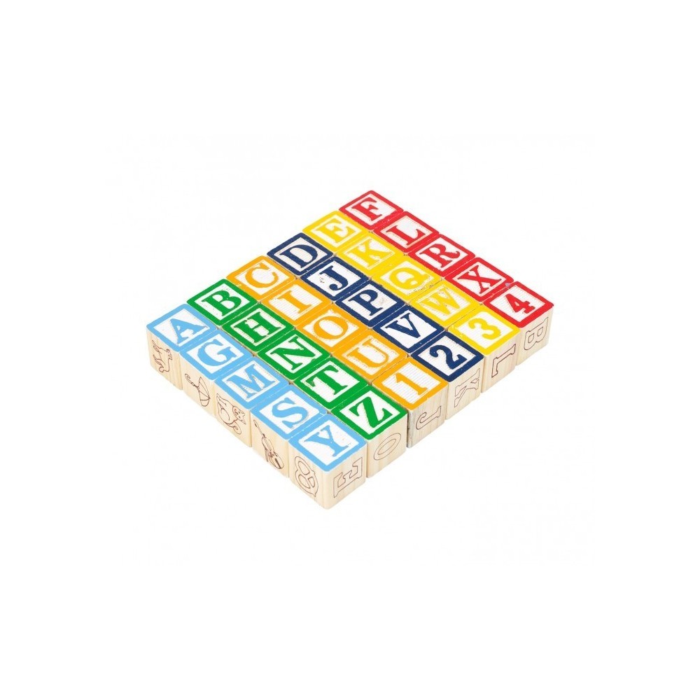 98304 Playset éducatif en bois cubes avec animaux, lettres et numéros 3x3 cm