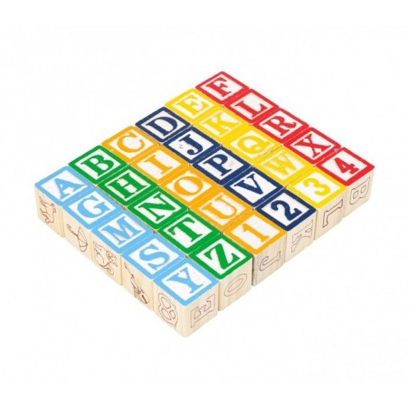 98304 Playset éducatif en bois cubes avec animaux, lettres et numéros 3x3 cm
