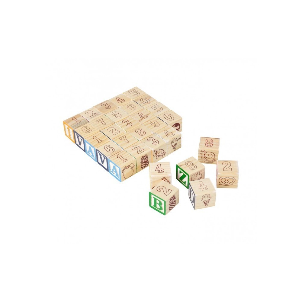 98304 Playset éducatif en bois cubes avec animaux, lettres et numéros 3x3 cm