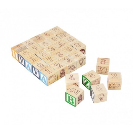 98304 Playset éducatif en bois cubes avec animaux, lettres et numéros 3x3 cm