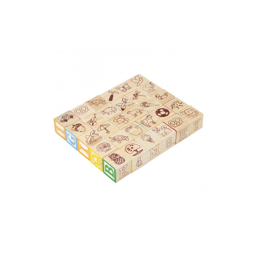 98304 Playset éducatif en bois cubes avec animaux, lettres et numéros 3x3 cm