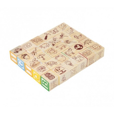 98304 Playset éducatif en bois cubes avec animaux, lettres et numéros 3x3 cm