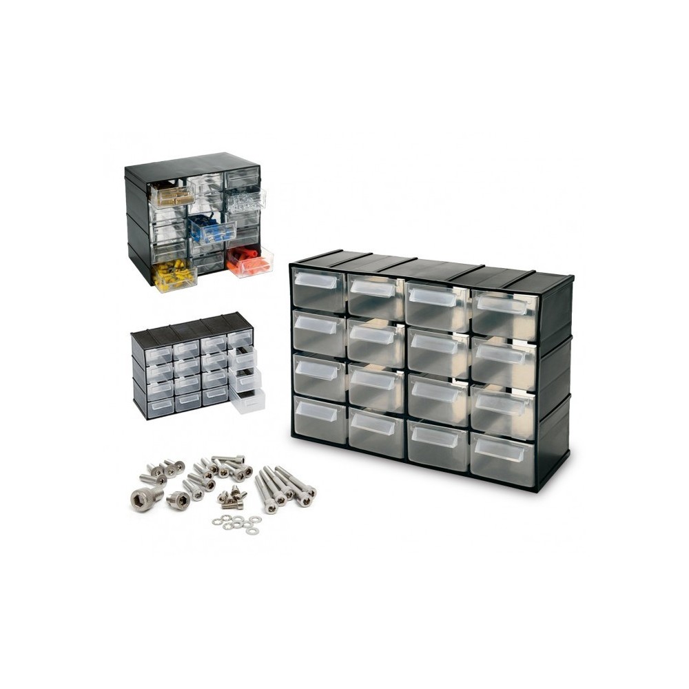 182475 Tiroir BOX SIMPLY en plastique rigide range quicaillerie 16 tiroirs