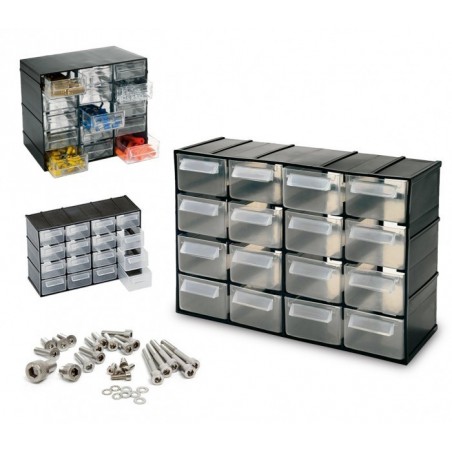 182475 Tiroir BOX SIMPLY en plastique rigide range quicaillerie 16 tiroirs
